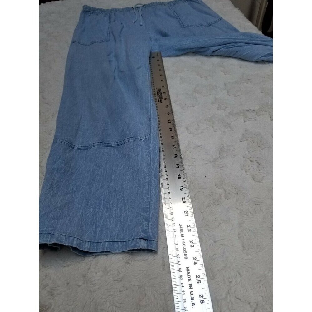 2PC Produce Company Button Front Shirt Large Cropped Pants XL Set Blue Pockets - Picture 8 of 12